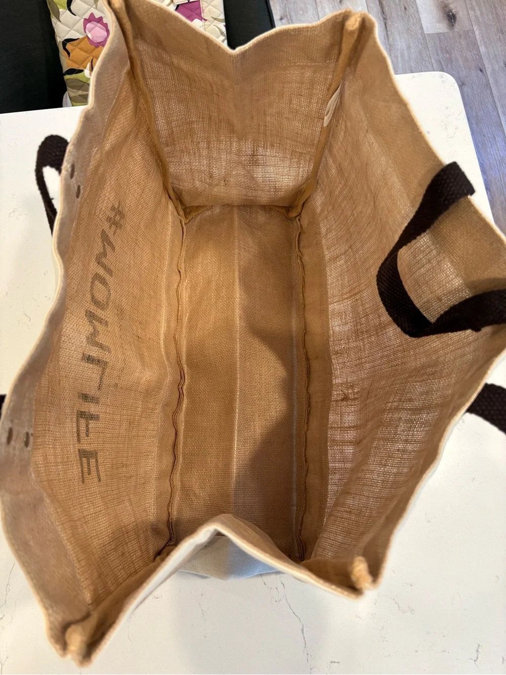 Large #MOMLIFE Wantable Jute Tote Bag in Natural/Cream